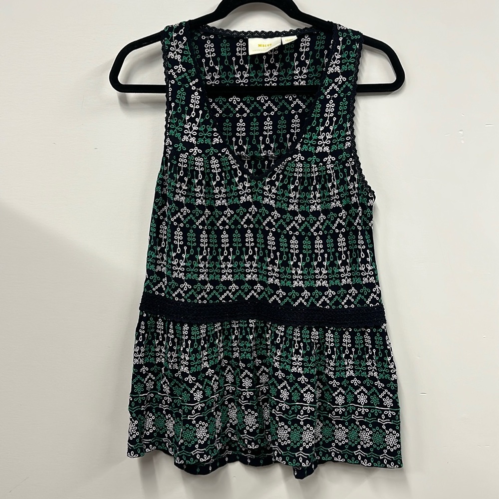 Maeve by Anthropologie navy green eyelet top S